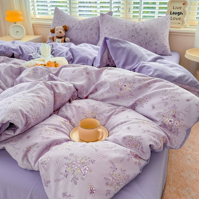 91家纺网 家纺一手货源 找家纺 仟岸家纺 2025新款亲肤舒适水洗棉四件套系列 紫浔