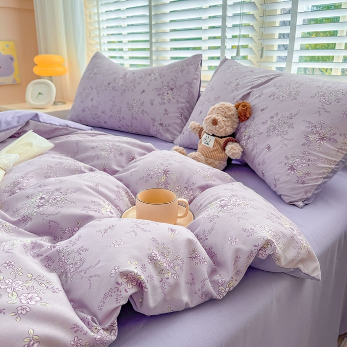 91家纺网 家纺一手货源 找家纺 仟岸家纺 2025新款亲肤舒适水洗棉四件套系列 紫浔