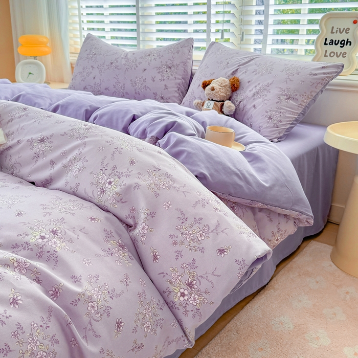 91家纺网 家纺一手货源 找家纺 仟岸家纺 2025新款亲肤舒适水洗棉四件套系列 紫浔