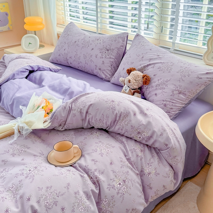 91家纺网 家纺一手货源 找家纺 仟岸家纺 2025新款亲肤舒适水洗棉四件套系列 紫浔