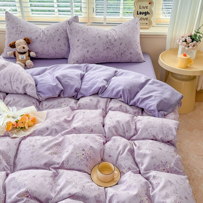 91家纺网 家纺一手货源 找家纺 仟岸家纺 2025新款亲肤舒适水洗棉四件套系列 紫浔