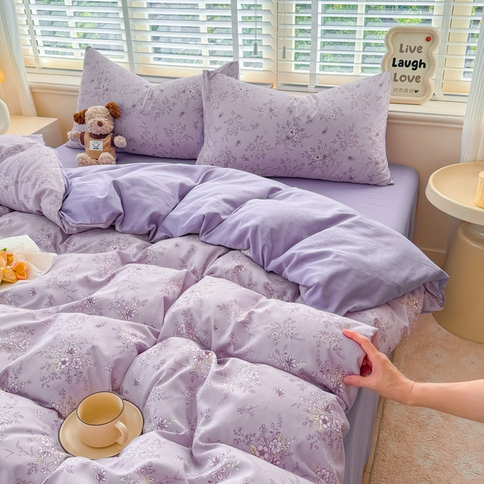 91家纺网 家纺一手货源 找家纺 仟岸家纺 2025新款亲肤舒适水洗棉四件套系列 紫浔