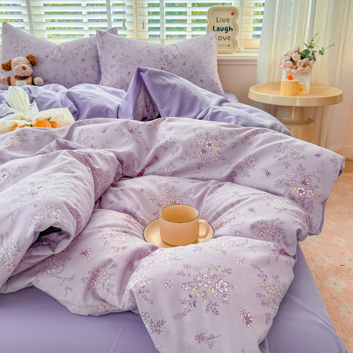 91家纺网 家纺一手货源 找家纺 仟岸家纺 2025新款亲肤舒适水洗棉四件套系列 紫浔