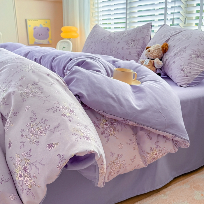 91家纺网 家纺一手货源 找家纺 仟岸家纺 2025新款亲肤舒适水洗棉四件套系列 紫浔