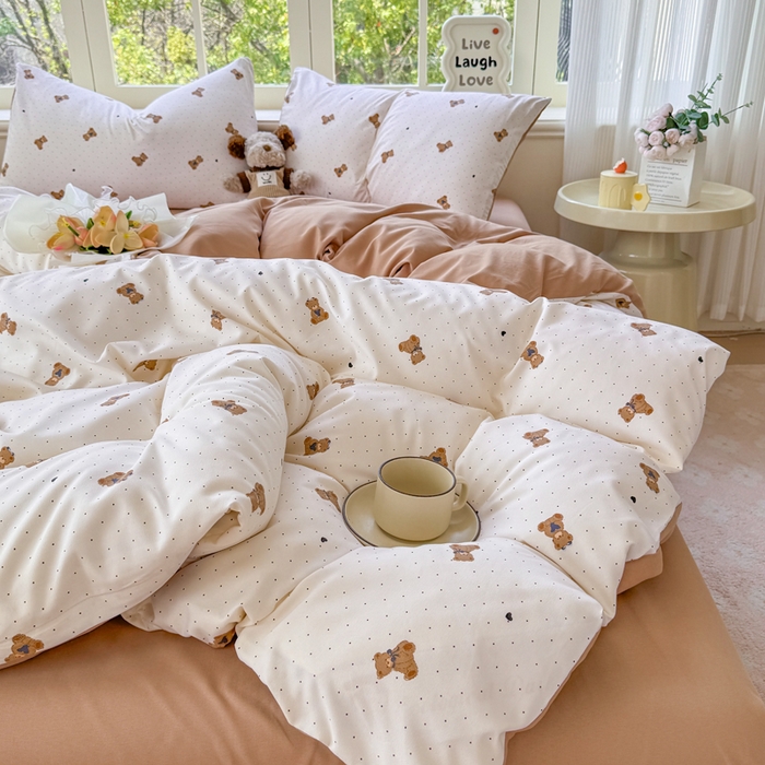 91家纺网 家纺一手货源 找家纺 仟岸家纺 2025新款亲肤舒适水洗棉四件套系列 笨笨熊