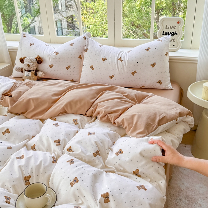 91家纺网 家纺一手货源 找家纺 仟岸家纺 2025新款亲肤舒适水洗棉四件套系列 笨笨熊