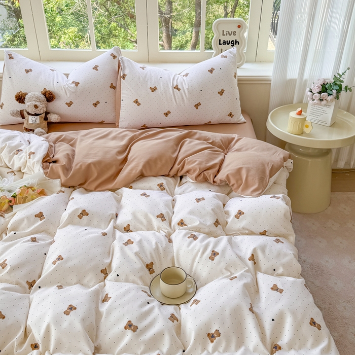 91家纺网 家纺一手货源 找家纺 仟岸家纺 2025新款亲肤舒适水洗棉四件套系列 笨笨熊