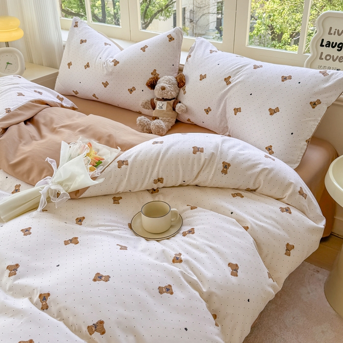 91家纺网 家纺一手货源 找家纺 仟岸家纺 2025新款亲肤舒适水洗棉四件套系列 笨笨熊