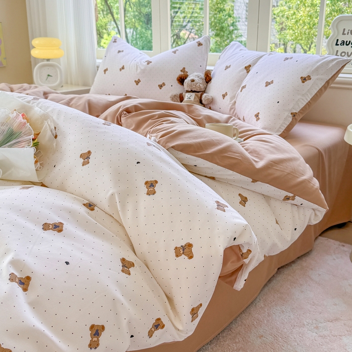 91家纺网 家纺一手货源 找家纺 仟岸家纺 2025新款亲肤舒适水洗棉四件套系列 笨笨熊