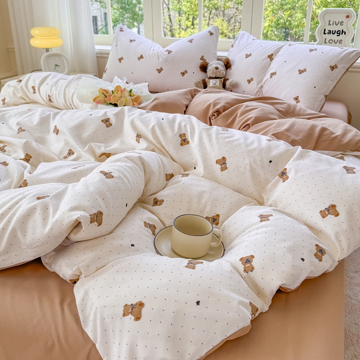 91家纺网 家纺一手货源 找家纺 仟岸家纺 2025新款亲肤舒适水洗棉四件套系列 笨笨熊