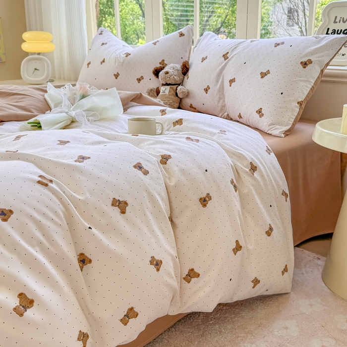 91家纺网 家纺一手货源 找家纺 仟岸家纺 2025新款亲肤舒适水洗棉四件套系列 笨笨熊