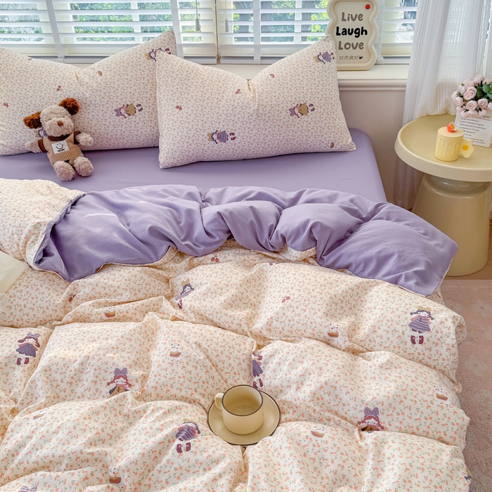 91家纺网 家纺一手货源 找家纺 仟岸家纺 2025新款亲肤舒适水洗棉四件套系列 元气少女