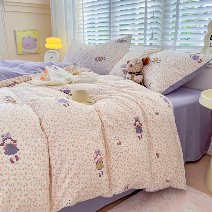 91家纺网 家纺一手货源 找家纺 仟岸家纺 2025新款亲肤舒适水洗棉四件套系列 元气少女