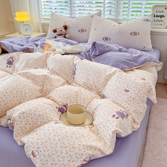 91家纺网 家纺一手货源 找家纺 仟岸家纺 2025新款亲肤舒适水洗棉四件套系列 元气少女