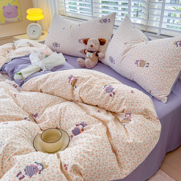 91家纺网 家纺一手货源 找家纺 仟岸家纺 2025新款亲肤舒适水洗棉四件套系列 元气少女