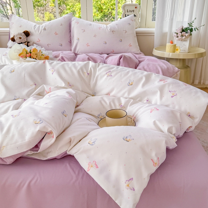 91家纺网 家纺一手货源 找家纺 仟岸家纺 2025新款亲肤舒适水洗棉四件套系列 蝶梦