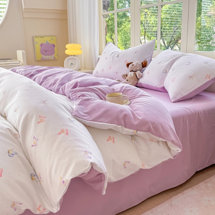 91家纺网 家纺一手货源 找家纺 仟岸家纺 2025新款亲肤舒适水洗棉四件套系列 蝶梦