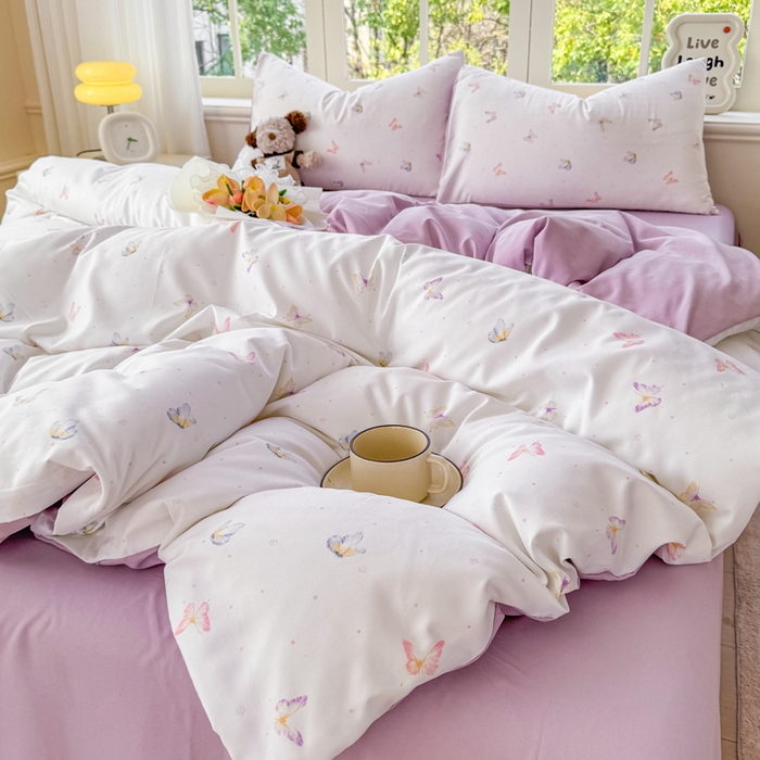 91家纺网 家纺一手货源 找家纺 仟岸家纺 2025新款亲肤舒适水洗棉四件套系列 蝶梦