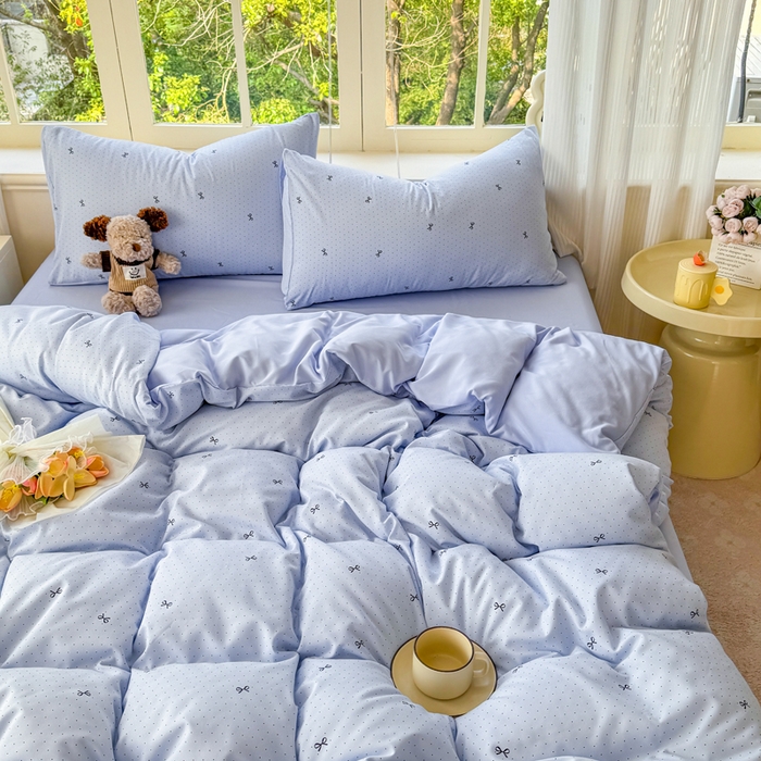 91家纺网 家纺一手货源 找家纺 仟岸家纺 2025新款亲肤舒适水洗棉四件套系列 蝴蝶结