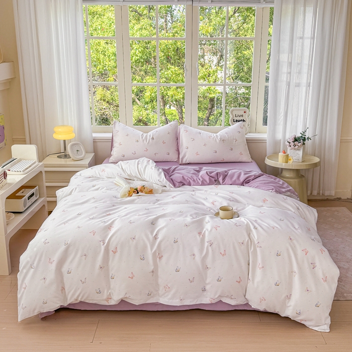 仟岸家纺 2025新款亲肤舒适水洗棉四件套系列 蝶梦