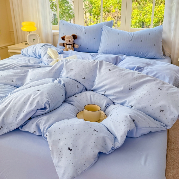 91家纺网 家纺一手货源 找家纺 仟岸家纺 2025新款亲肤舒适水洗棉四件套系列 蝴蝶结