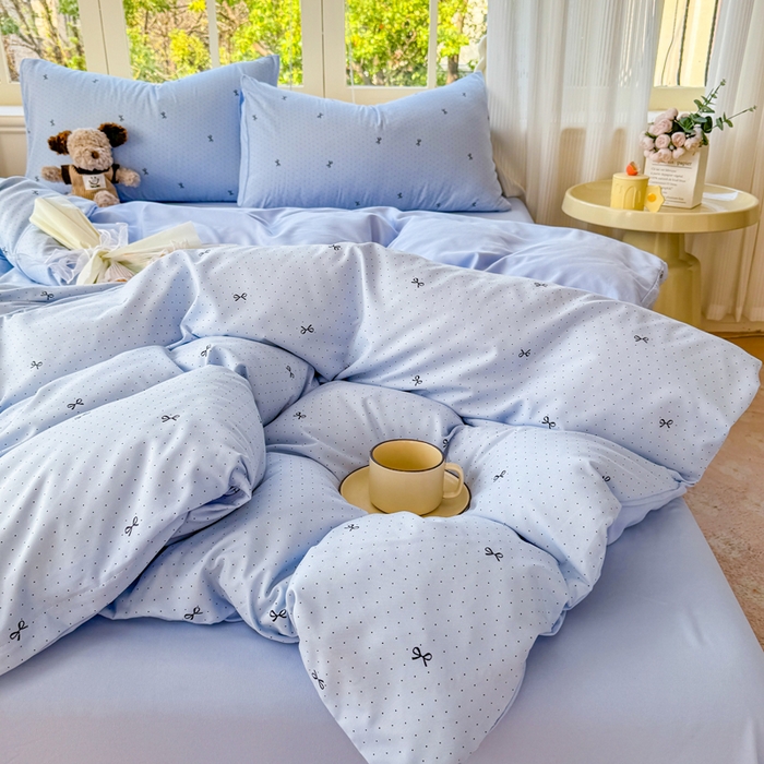 91家纺网 家纺一手货源 找家纺 仟岸家纺 2025新款亲肤舒适水洗棉四件套系列 蝴蝶结