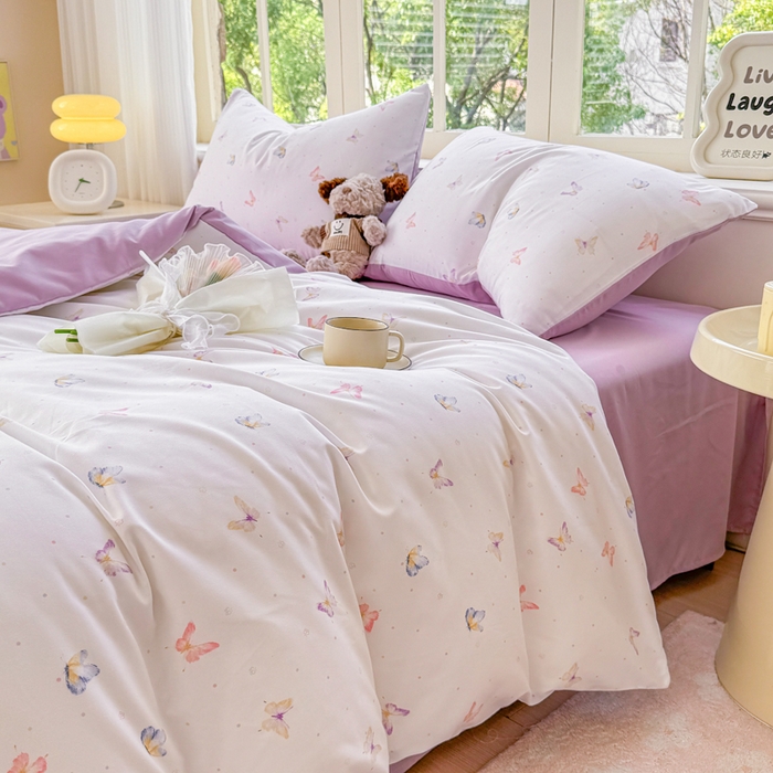 91家纺网 家纺一手货源 找家纺 仟岸家纺 2025新款亲肤舒适水洗棉四件套系列 蝶梦