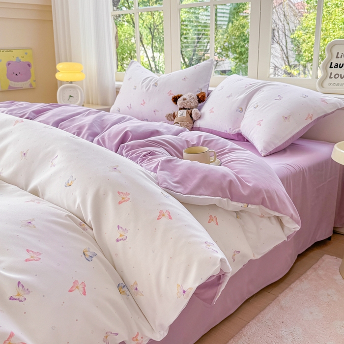 91家纺网 家纺一手货源 找家纺 仟岸家纺 2025新款亲肤舒适水洗棉四件套系列 蝶梦