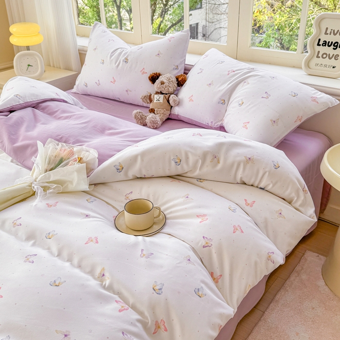 91家纺网 家纺一手货源 找家纺 仟岸家纺 2025新款亲肤舒适水洗棉四件套系列 蝶梦