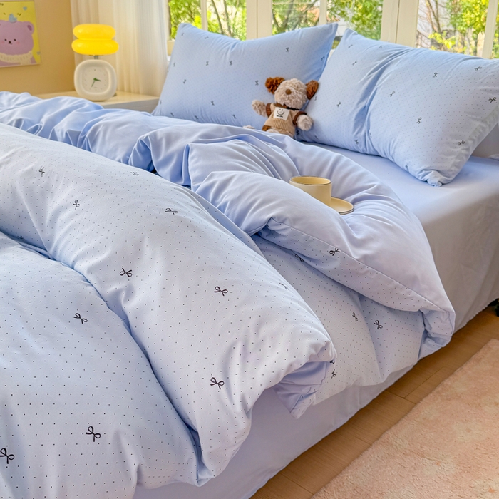 91家纺网 家纺一手货源 找家纺 仟岸家纺 2025新款亲肤舒适水洗棉四件套系列 蝴蝶结