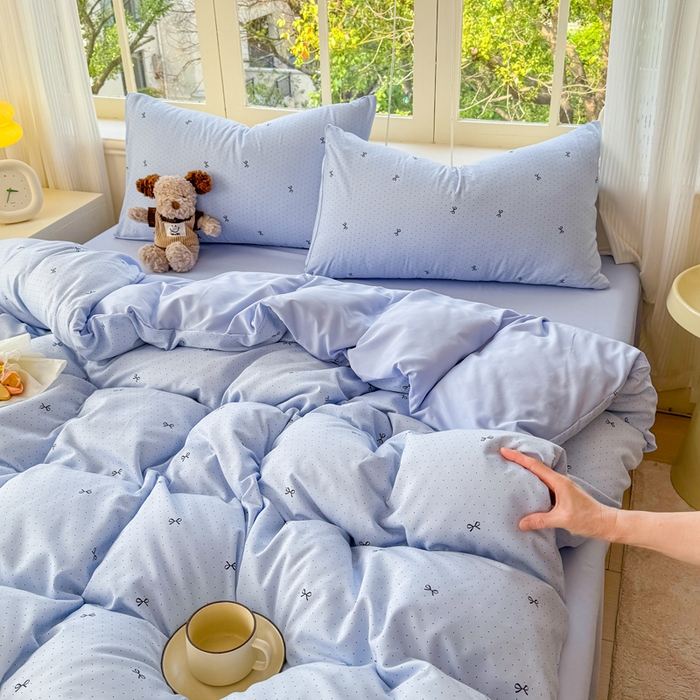 91家纺网 家纺一手货源 找家纺 仟岸家纺 2025新款亲肤舒适水洗棉四件套系列 蝴蝶结