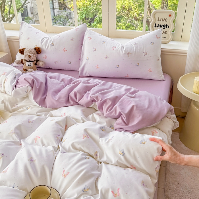 91家纺网 家纺一手货源 找家纺 仟岸家纺 2025新款亲肤舒适水洗棉四件套系列 蝶梦