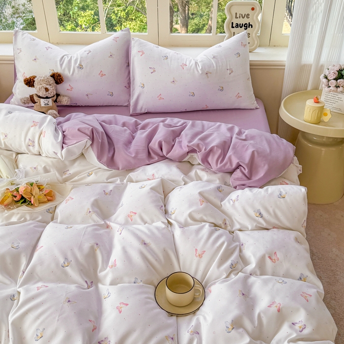 91家纺网 家纺一手货源 找家纺 仟岸家纺 2025新款亲肤舒适水洗棉四件套系列 蝶梦