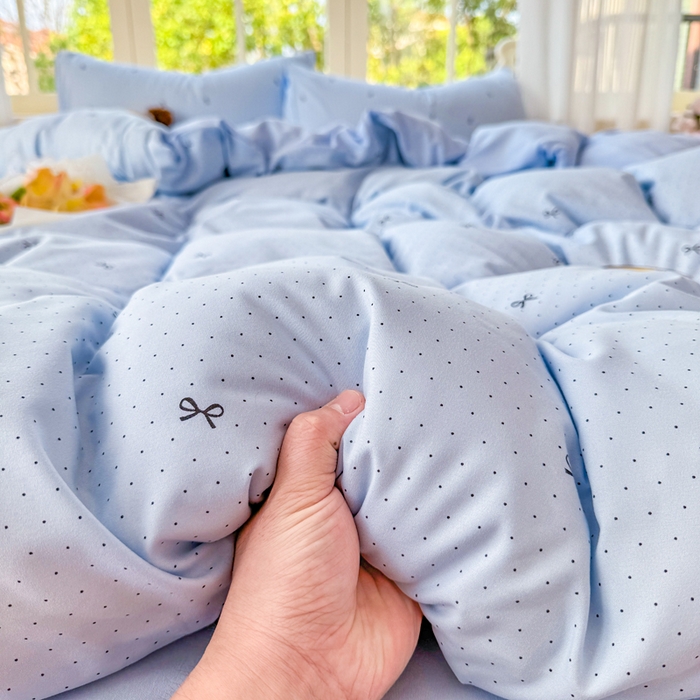 91家纺网 家纺一手货源 找家纺 仟岸家纺 2025新款亲肤舒适水洗棉四件套系列 蝴蝶结