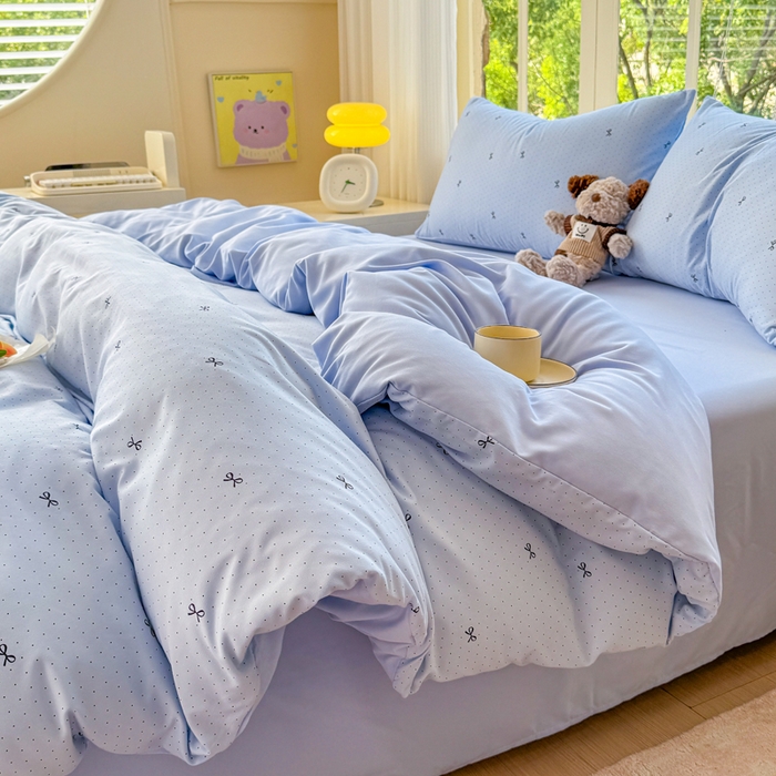 91家纺网 家纺一手货源 找家纺 仟岸家纺 2025新款亲肤舒适水洗棉四件套系列 蝴蝶结