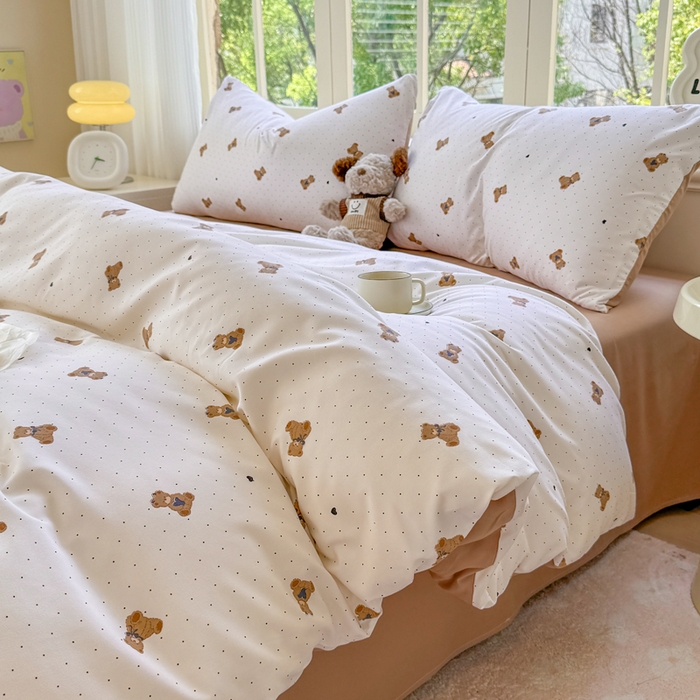 91家纺网 家纺一手货源 找家纺 仟岸家纺 2025新款亲肤舒适水洗棉四件套系列 笨笨熊