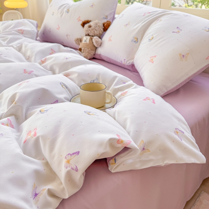 91家纺网 家纺一手货源 找家纺 仟岸家纺 2025新款亲肤舒适水洗棉四件套系列 蝶梦