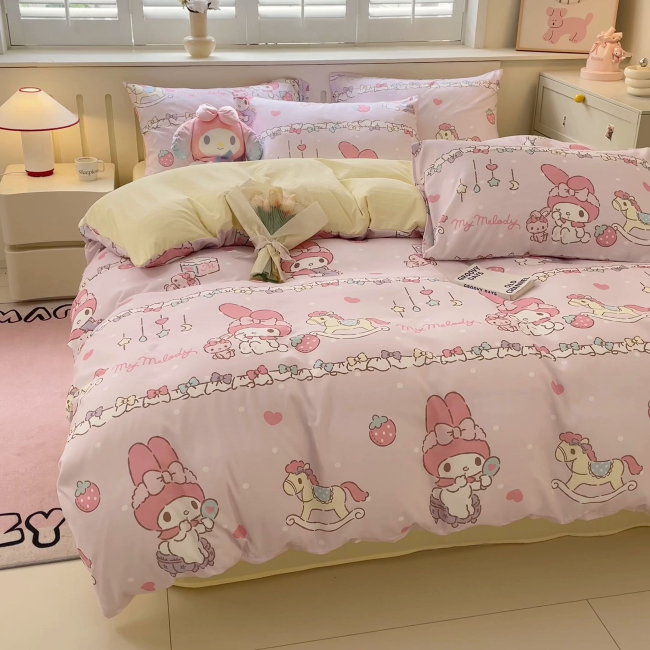 91家纺网 家纺一手货源 找家纺 港岛妹妹 2025新款云朵水洗工艺三丽鸥四件套 三丽鸥-蝴蝶结美乐蒂