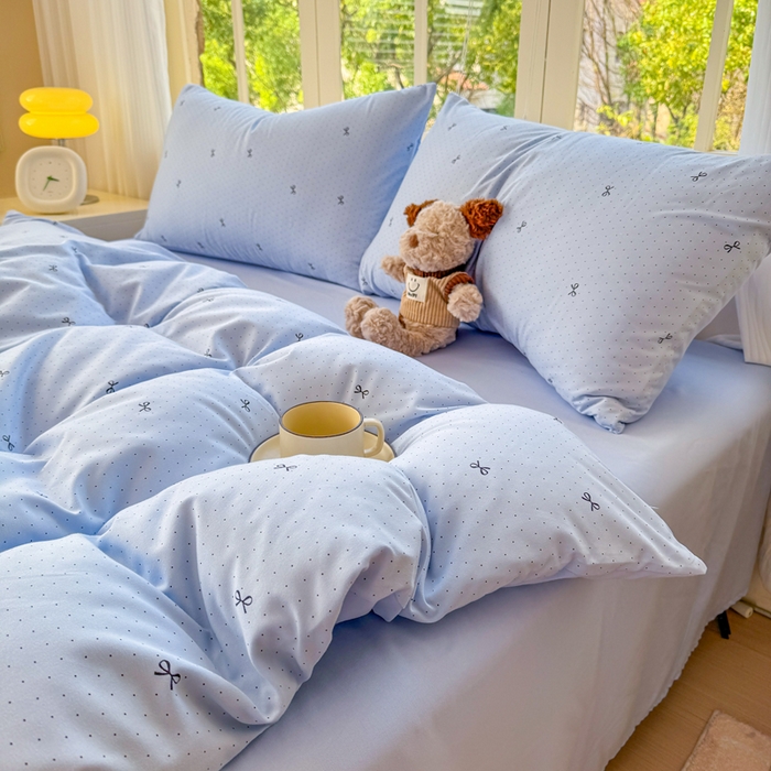 91家纺网 家纺一手货源 找家纺 仟岸家纺 2025新款亲肤舒适水洗棉四件套系列 蝴蝶结