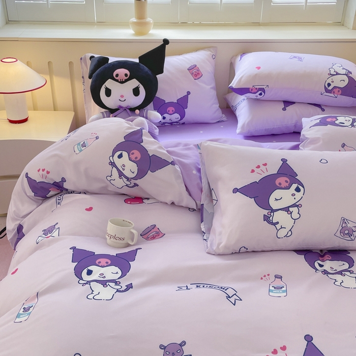 91家纺网 家纺一手货源 找家纺 港岛妹妹 2025新款云朵水洗工艺三丽鸥四件套 三丽鸥-库洛米之心