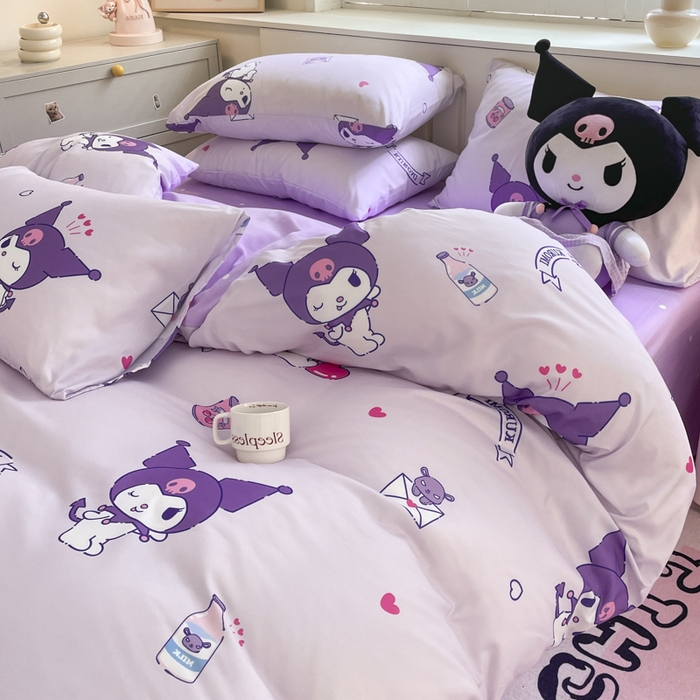 91家纺网 家纺一手货源 找家纺 港岛妹妹 2025新款云朵水洗工艺三丽鸥四件套 三丽鸥-库洛米之心