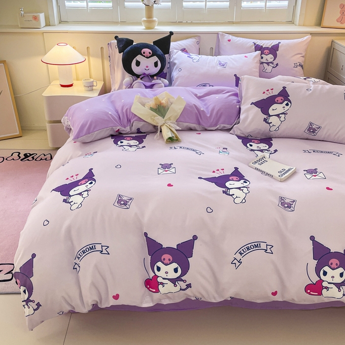 91家纺网 家纺一手货源 找家纺 港岛妹妹 2025新款云朵水洗工艺三丽鸥四件套 三丽鸥-库洛米之心