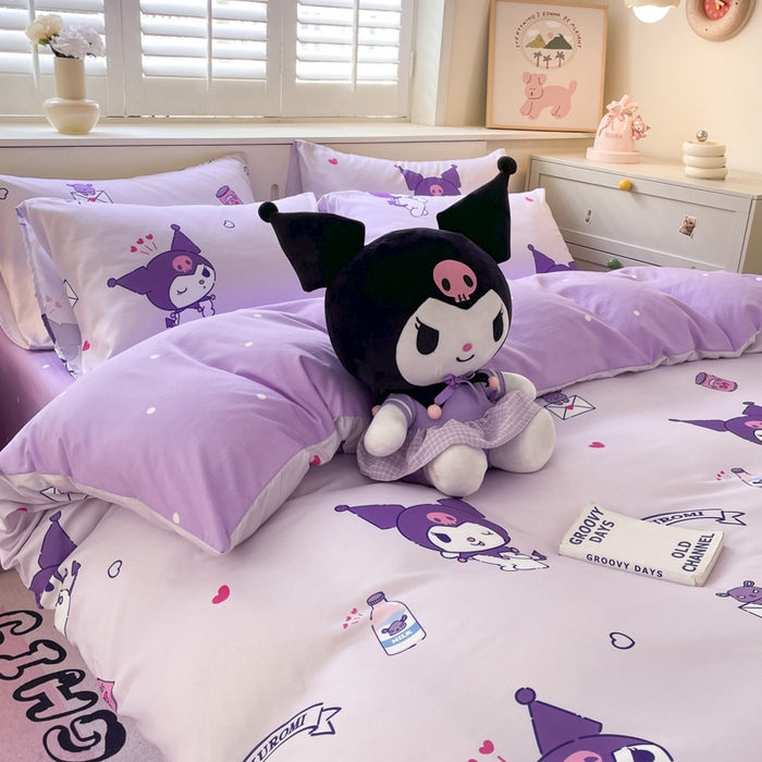 91家纺网 家纺一手货源 找家纺 港岛妹妹 2025新款云朵水洗工艺三丽鸥四件套 三丽鸥-库洛米之心