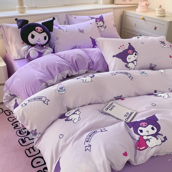 91家纺网 家纺一手货源 找家纺 港岛妹妹 2025新款云朵水洗工艺三丽鸥四件套 三丽鸥-库洛米之心