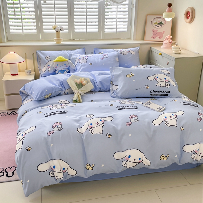 91家纺网 家纺一手货源 找家纺 港岛妹妹 2025新款云朵水洗工艺三丽鸥四件套 三丽鸥-牛奶玉桂狗