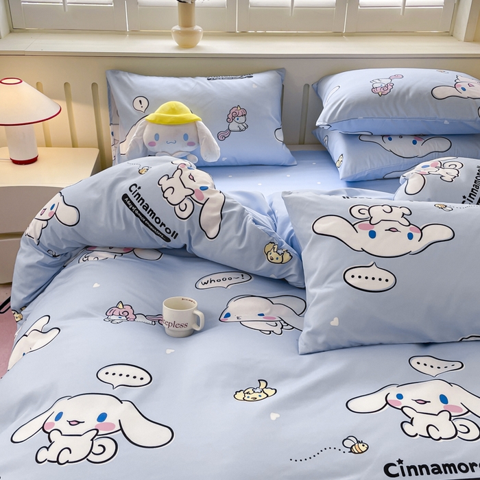 91家纺网 家纺一手货源 找家纺 港岛妹妹 2025新款云朵水洗工艺三丽鸥四件套 三丽鸥-牛奶玉桂狗