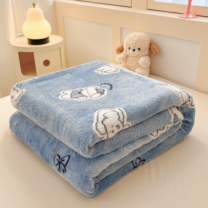 川悦生活 2025新款高克重双面雪花绒印花毛毯三件套 毛毯小雪狗