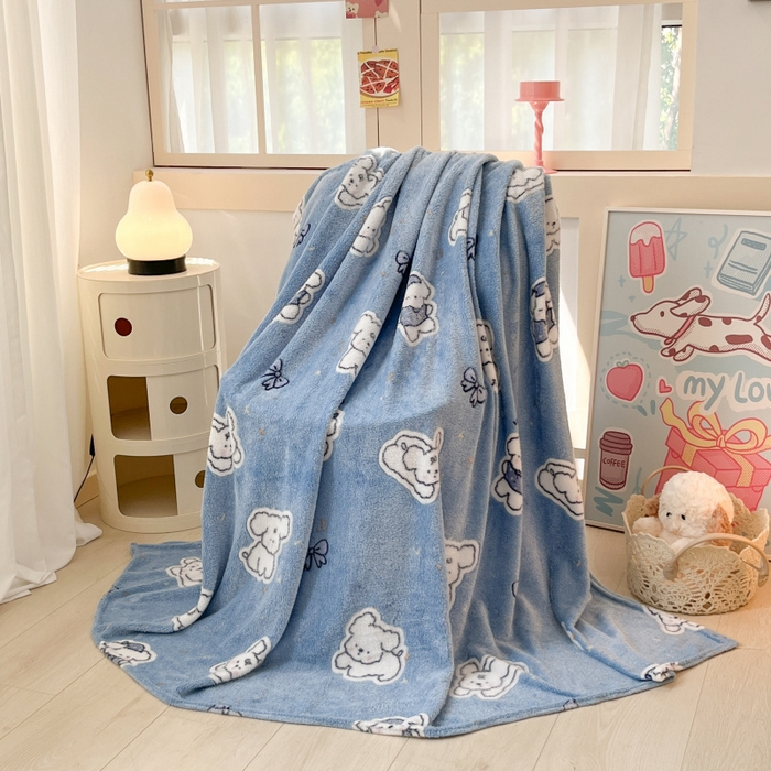 91家纺网 家纺一手货源 找家纺 川悦生活 2025新款高克重双面雪花绒印花毛毯三件套 毛毯小雪狗