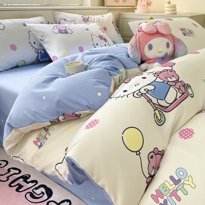 港岛妹妹 2025新款云朵水洗工艺三丽鸥四件套 三丽鸥-五彩kt猫