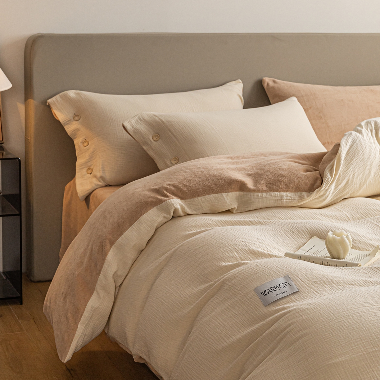 91家纺网 家纺一手货源 找家纺 （总）吾诺家居 吾诺 棉加绒系列 全棉泡泡双层纱加牛奶绒四件套 棉拼绒四件套 棉加绒四件套全棉A类